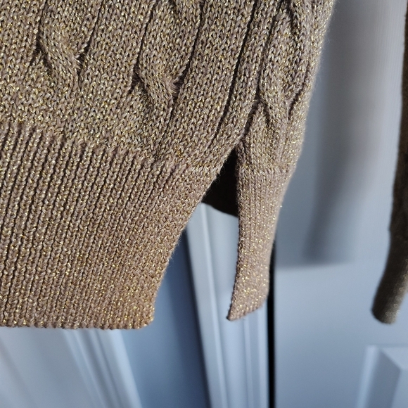 Lauren Ralph Lauren Green Label Gold Metallic Cable Knit Sweater PL - Picture 7 of 12